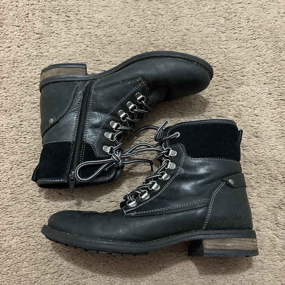 Taos Ringer Black Leather Combat Boots 16106 Side Zip Womens 8-8.5